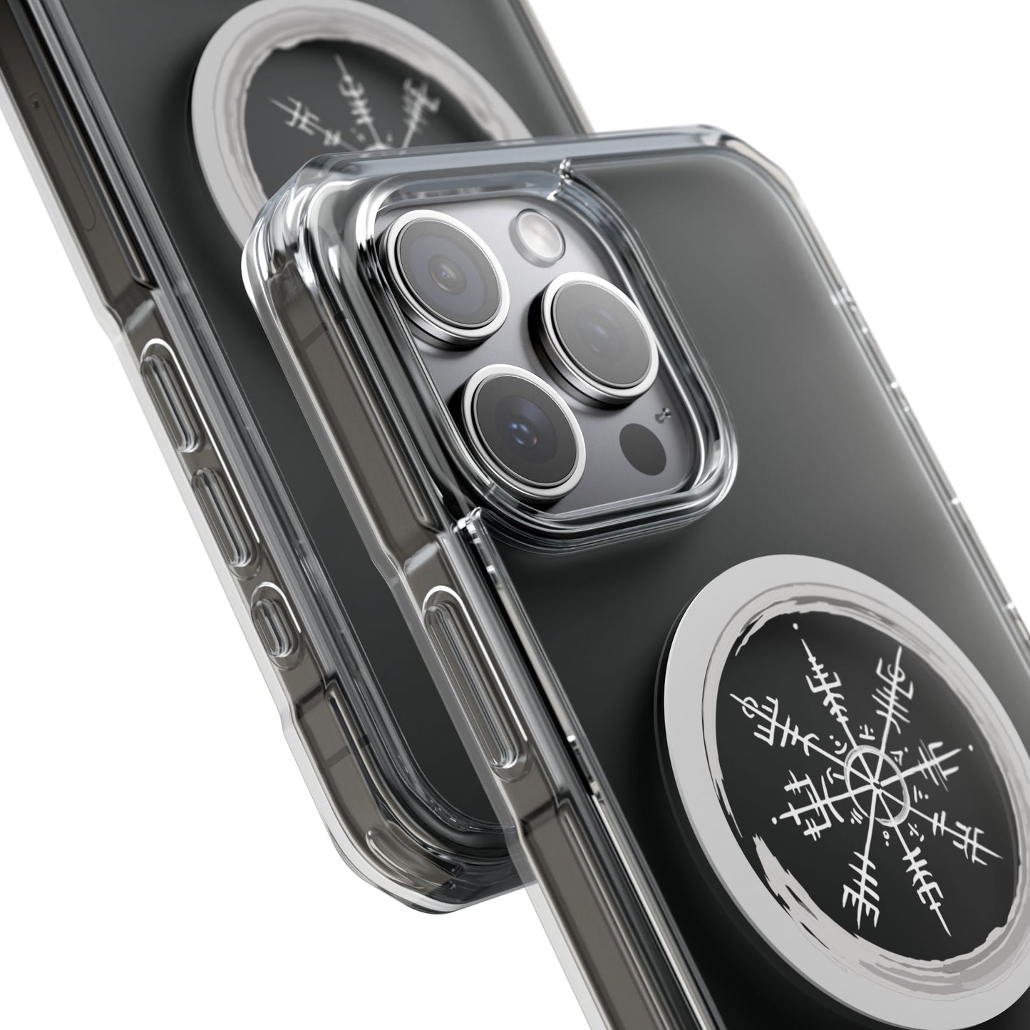 Viking Collection - Clear Magnetic Phone Case with Vegvisir Compass Design — Protective iPhone Case